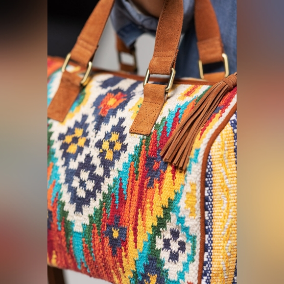 Handmade Boho Chic Boston Bag / Satchel - Navajo Aztec Inspired Design - Picture 10 of 15